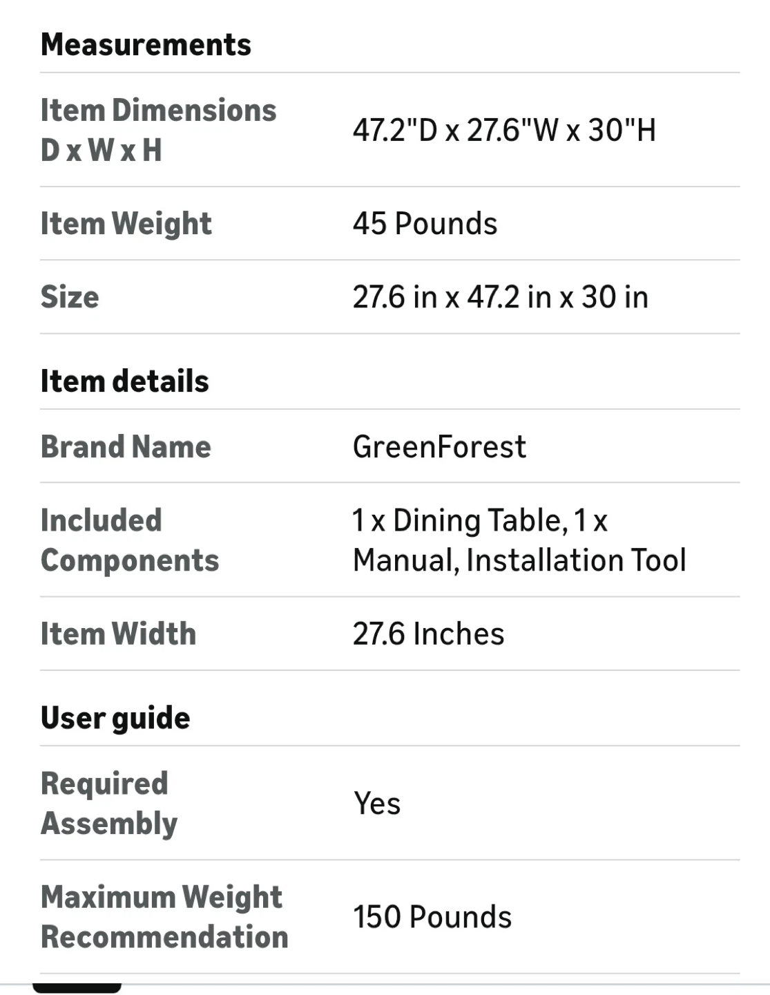 New in box Dining Table - White - photo 3