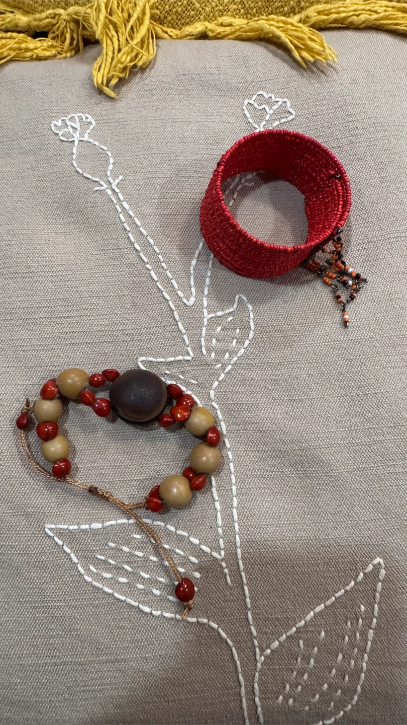 Boho Beaded Bracelet Set – Red & Wood Tones