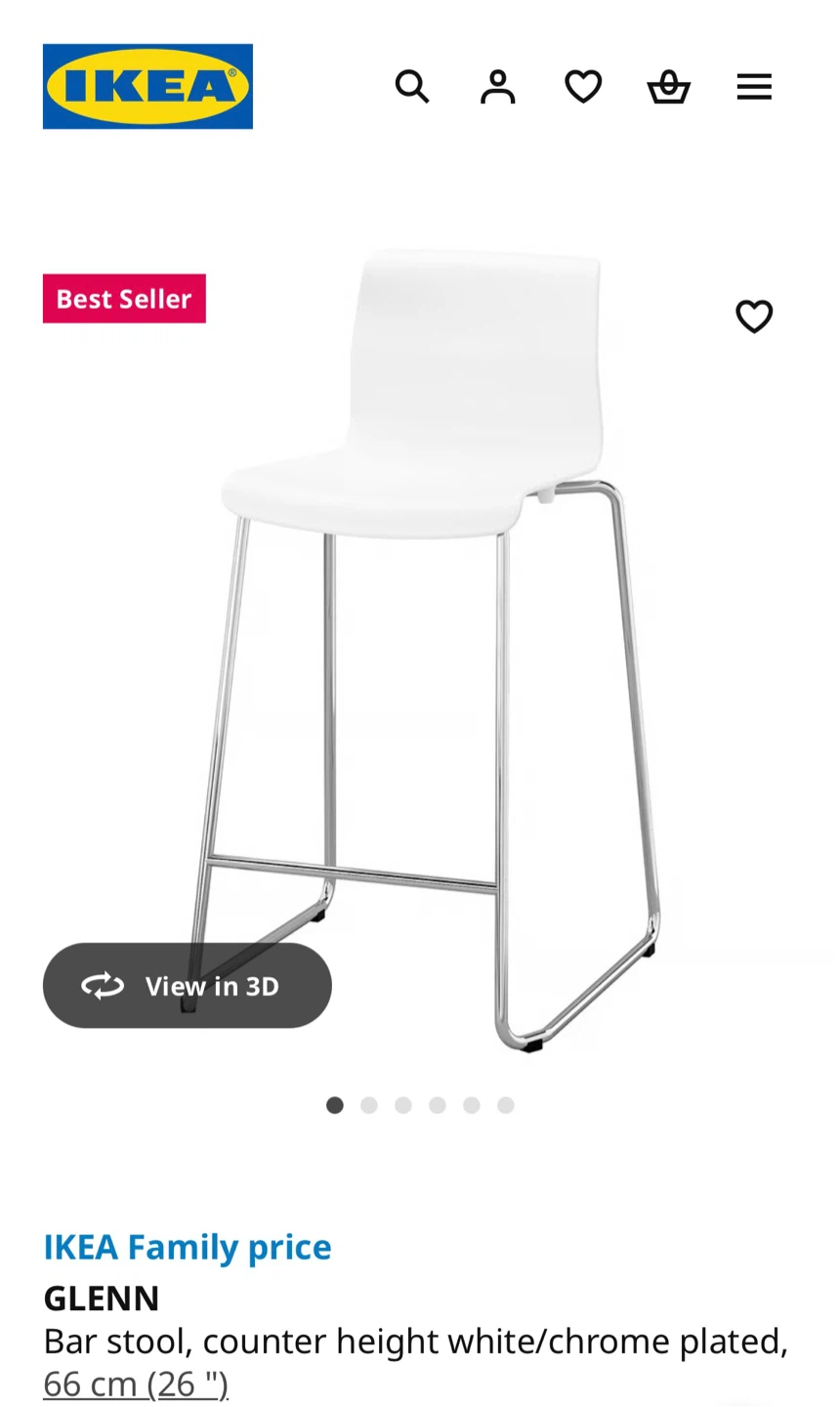 IKEA GLENN Bar Stool - White/Chrome - photo 3