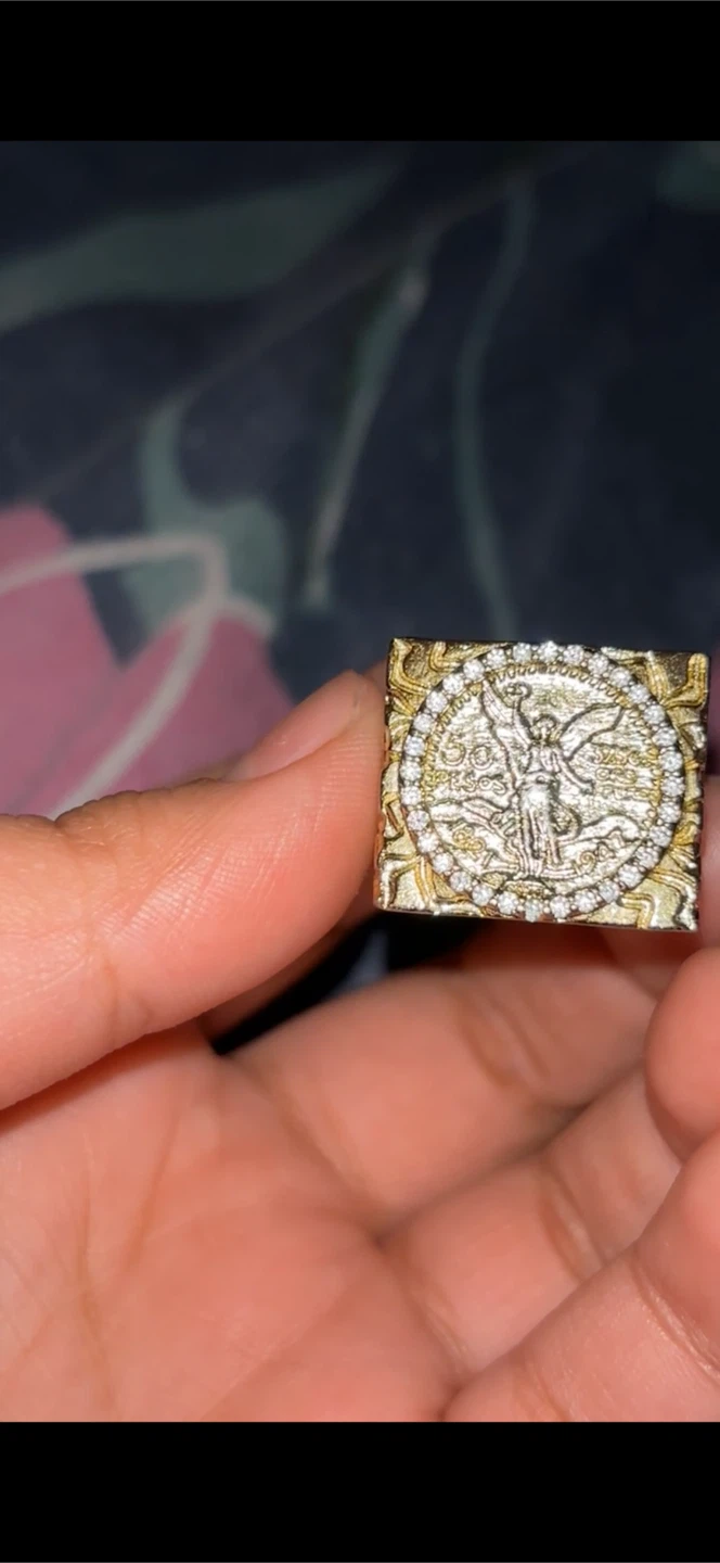 Gold Centenario 50 Pesos Square CZ Ring moissanite
