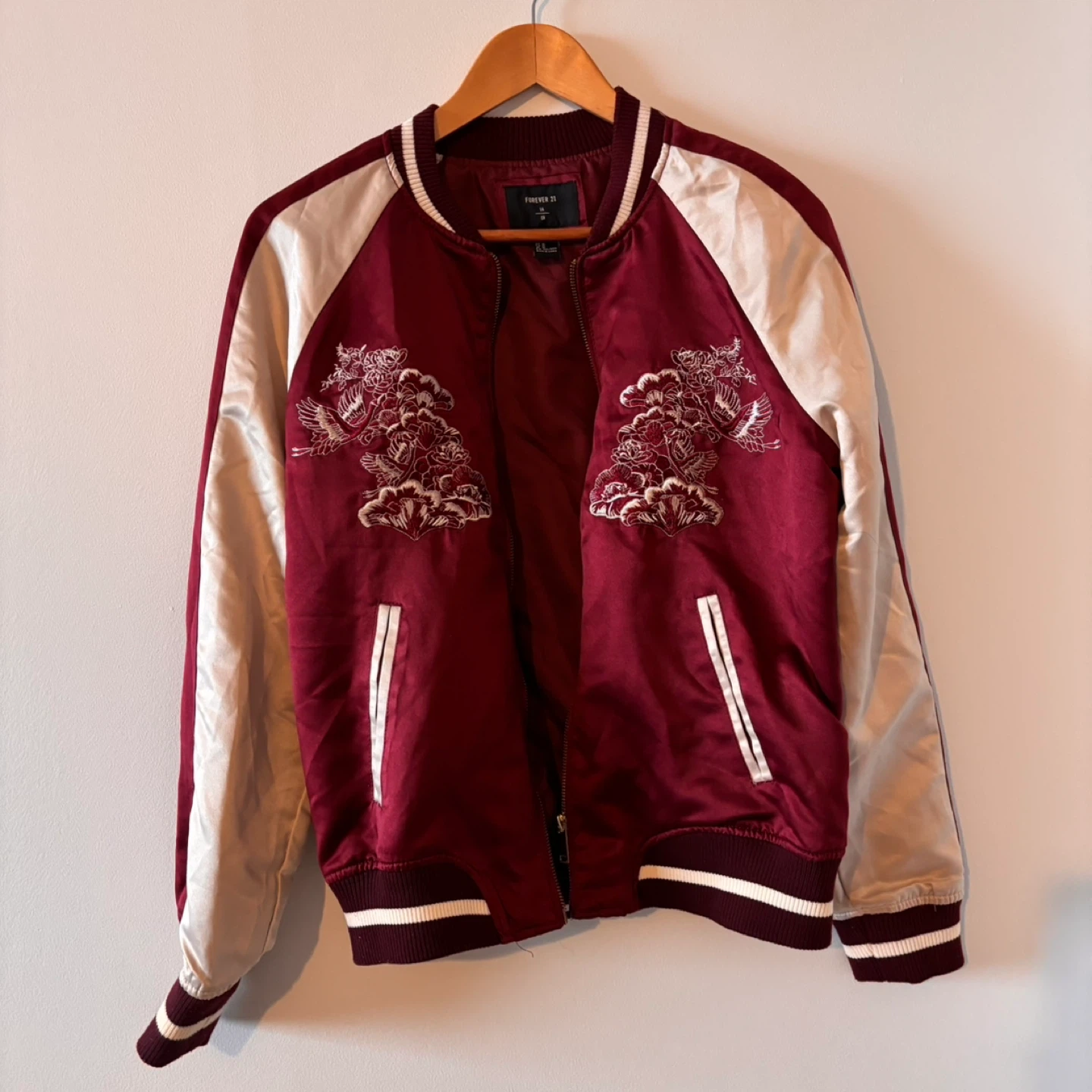Forever 21 Embroidered Bomber Jacket Size Medium