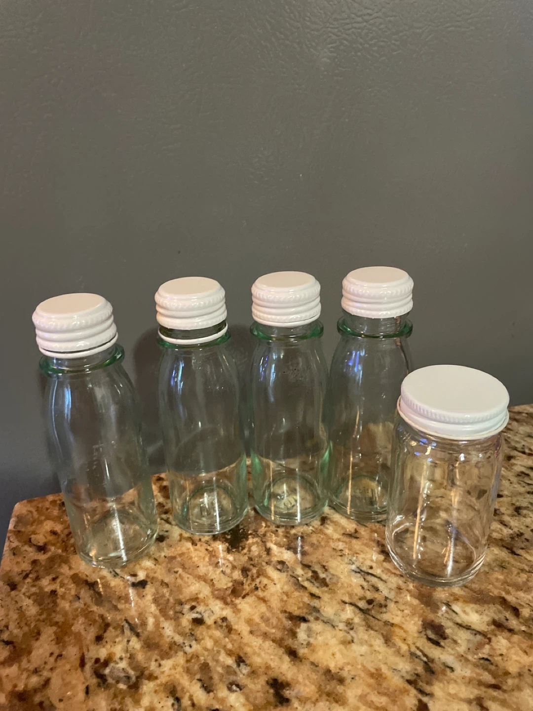 Set of 5 ginger shots Glass Jars with White Lids