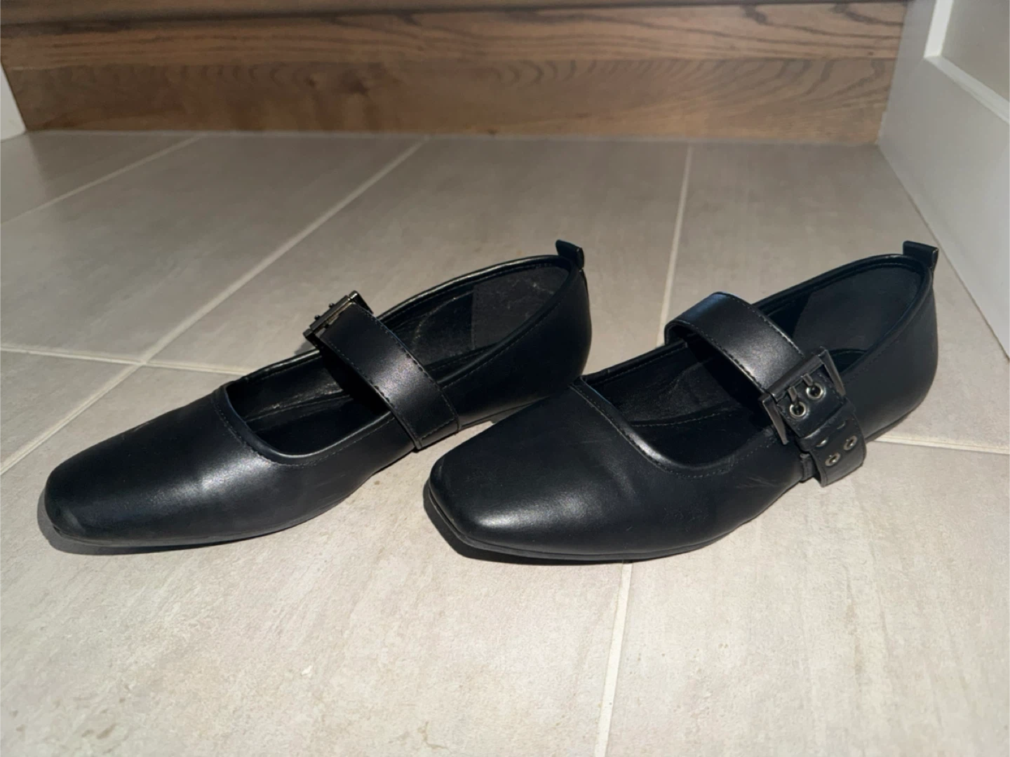 Black Mary Jane Leather Flats Size 39