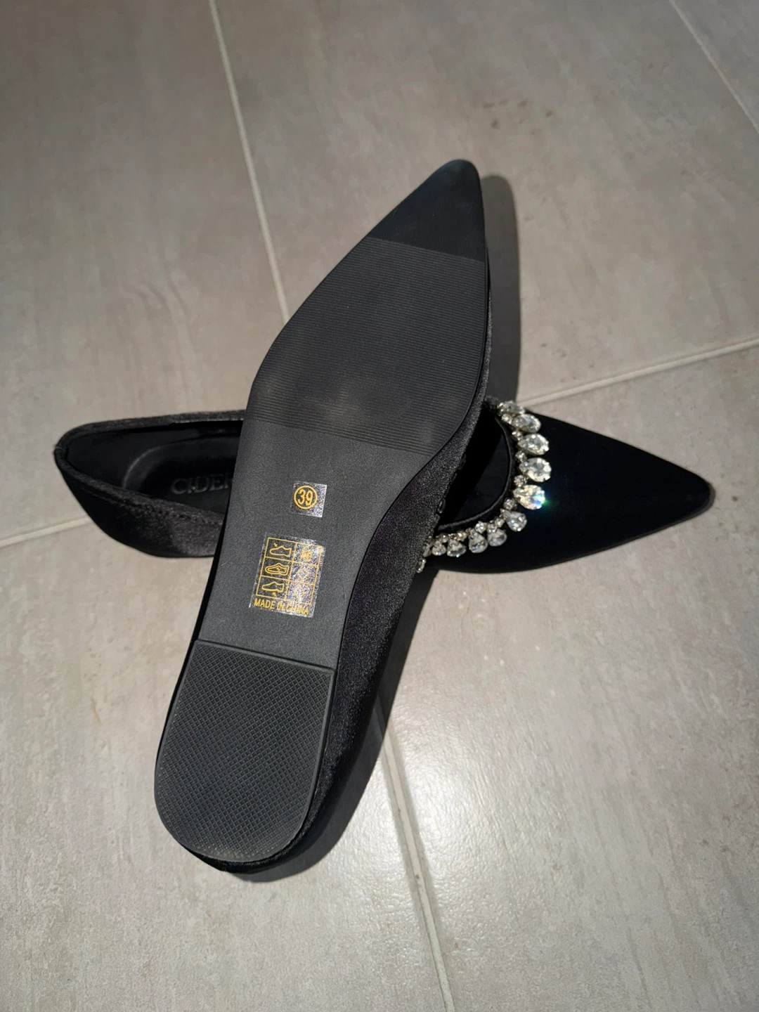 Black Ballet Flats with Rhinestones - Size 39 - photo 2