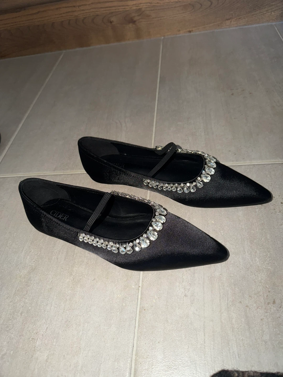 Black Ballet Flats with Rhinestones - Size 39