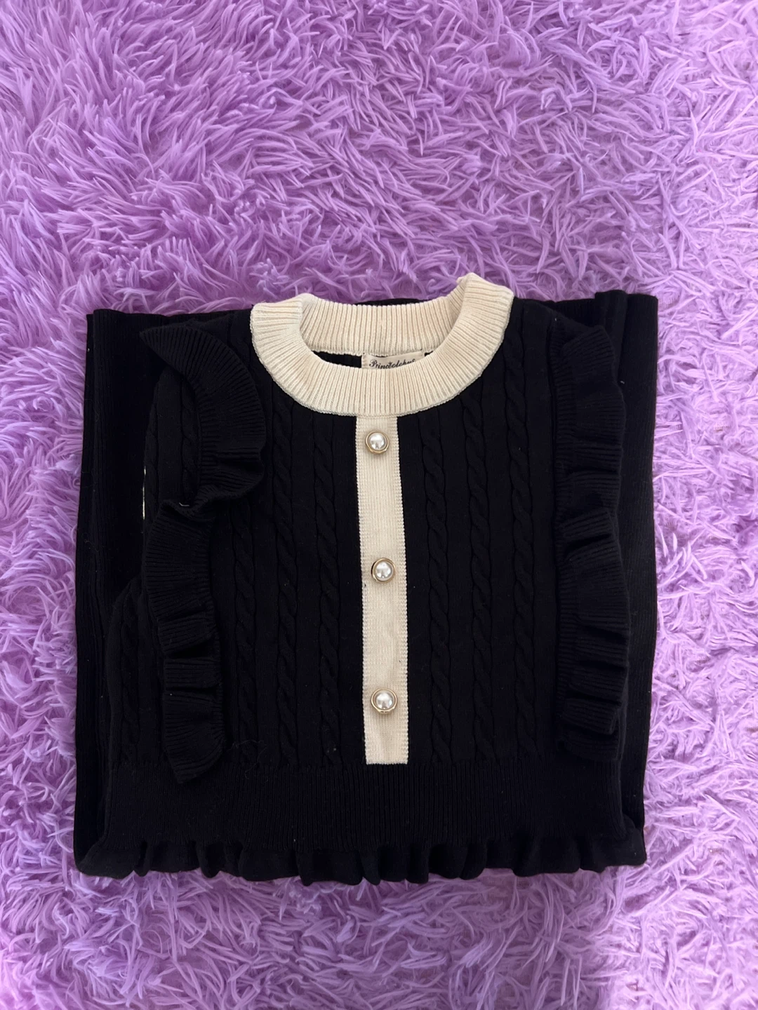 Girls Black & Cream Cable Knit Sweater Dress - photo 3