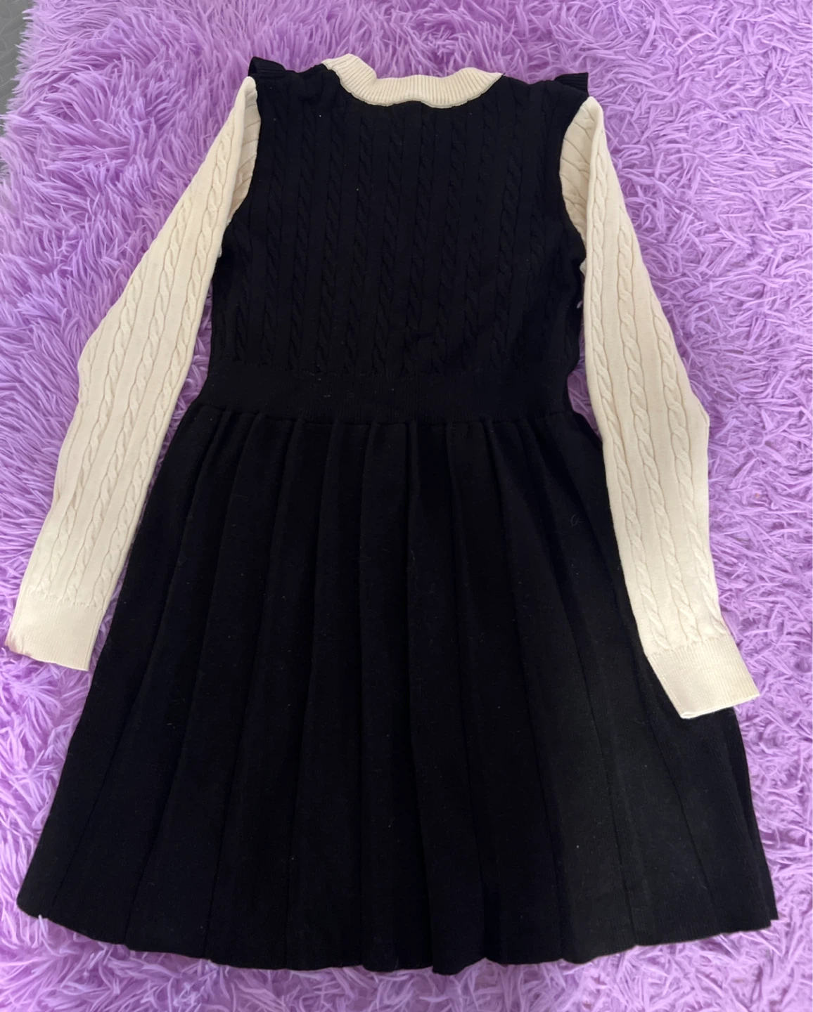 Girls Black & Cream Cable Knit Sweater Dress - photo 2