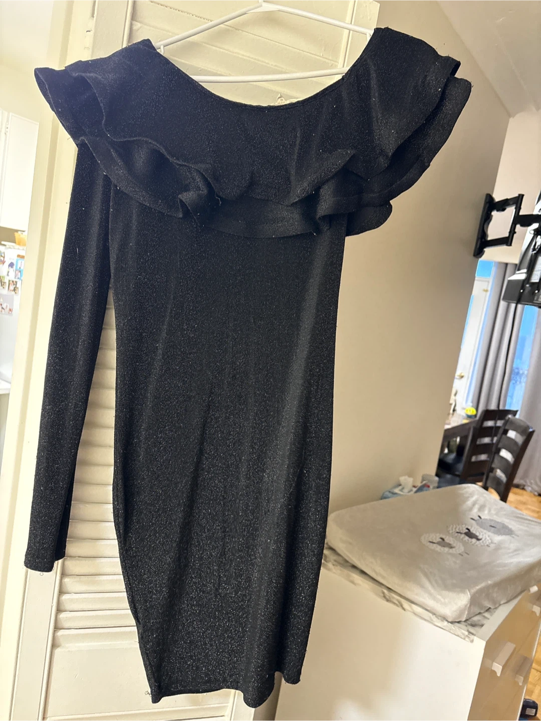 Black Sparkle Ruffle Dress