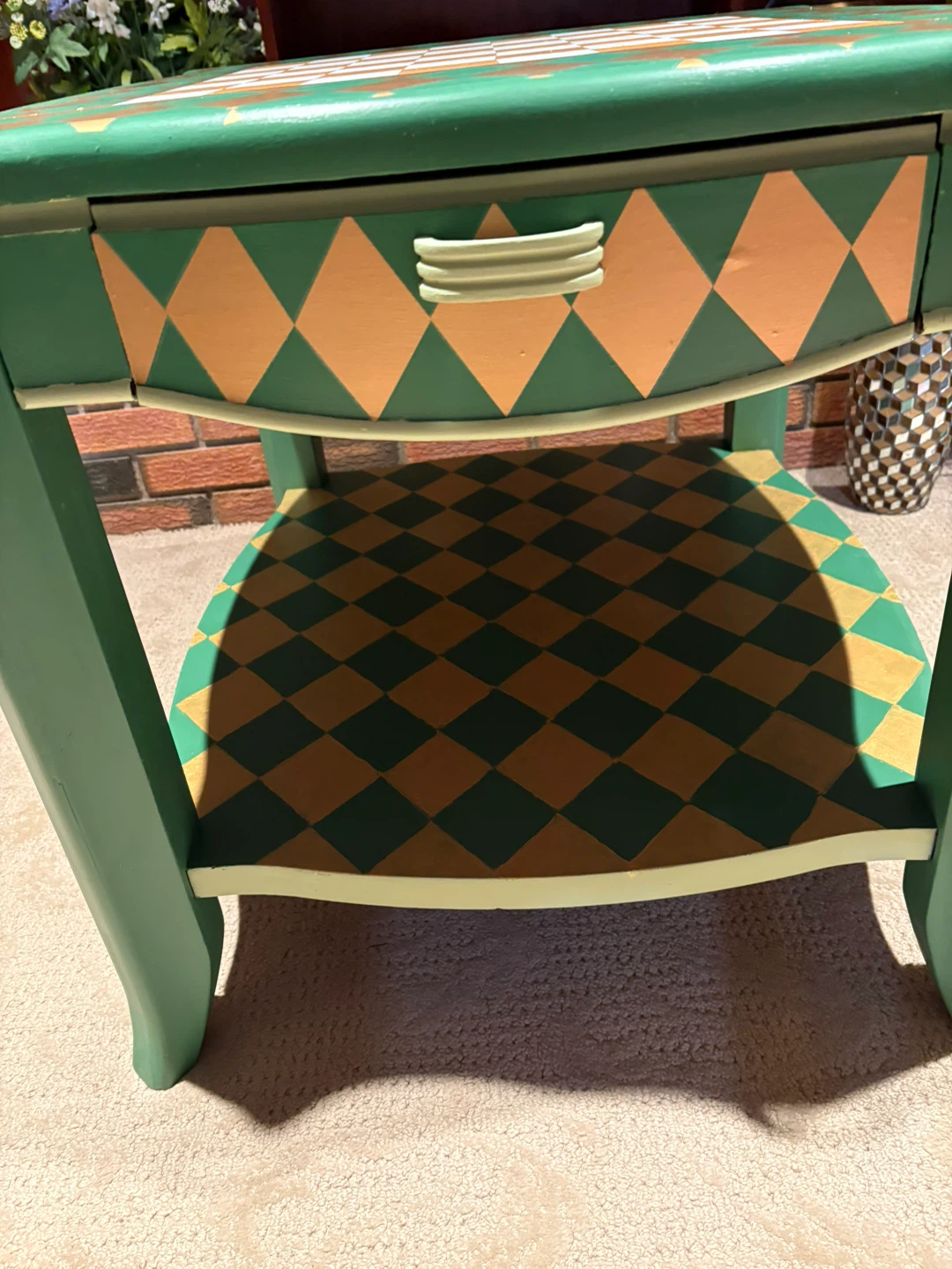 Hand-Painted Checker/ Chessboard Side Table with Drawer - photo 2