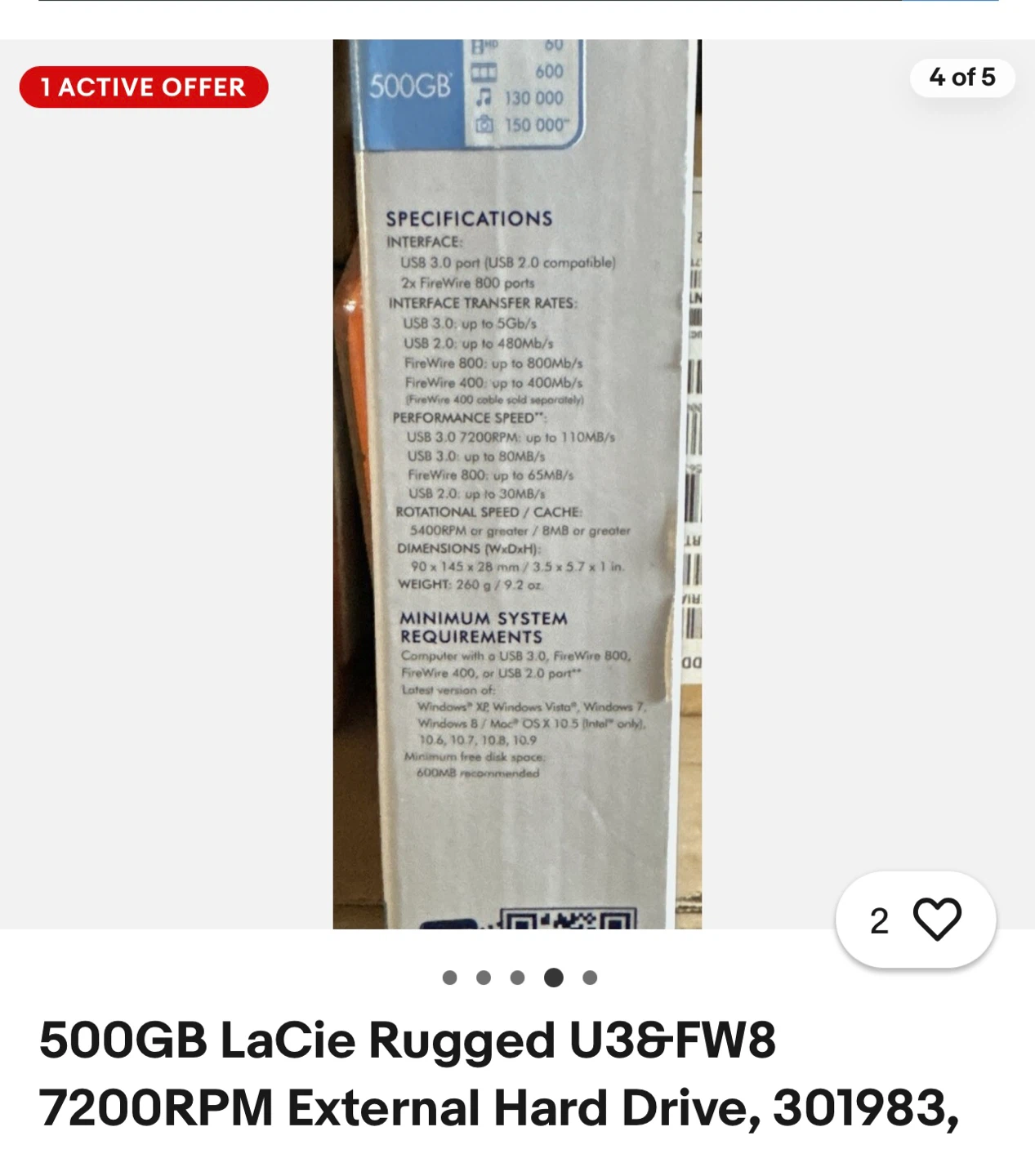 500GB LaCie Rugged U3&FW8 7200RPM External Hard Drive - photo 5