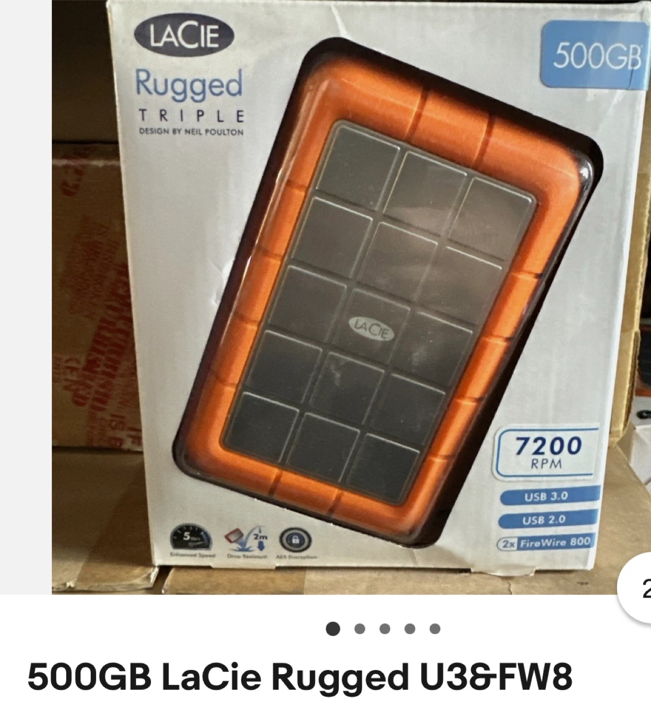 500GB LaCie Rugged U3&FW8 7200RPM External Hard Drive