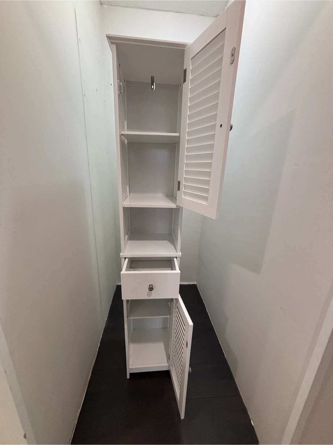 🏆 White Tall Storage Cabinet with Drawer and Doors - photo 2