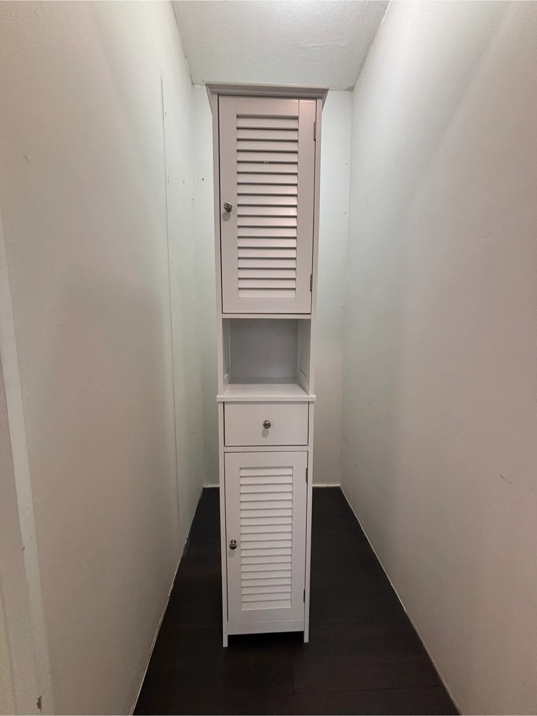 🏆 White Tall Storage Cabinet with Drawer and Doors