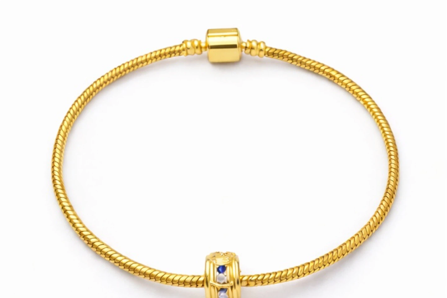 Gold Charm Bracelet with Blue and Clear Stones s925 mark - photo 4