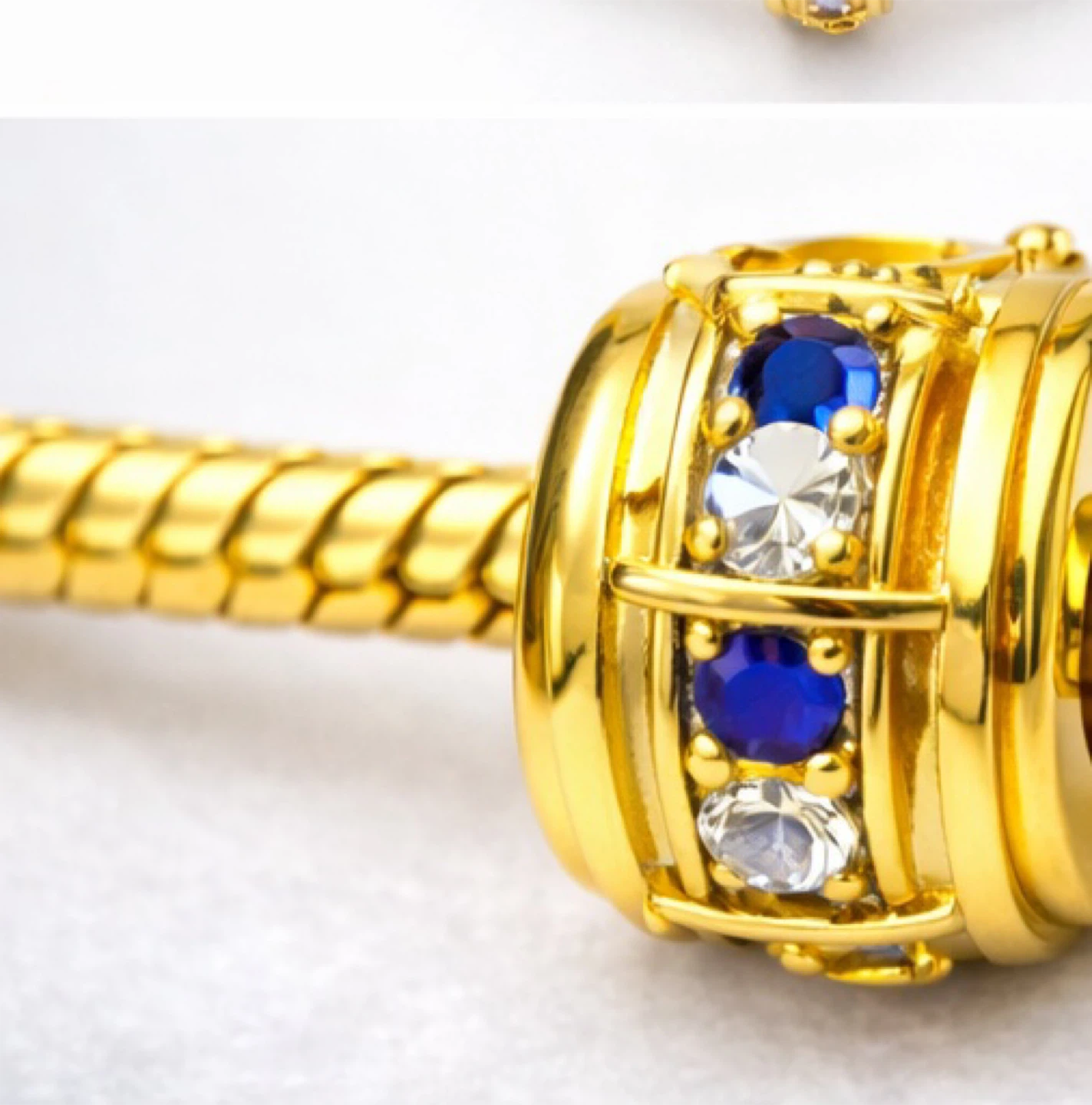 Gold Charm Bracelet with Blue and Clear Stones s925 mark - photo 3