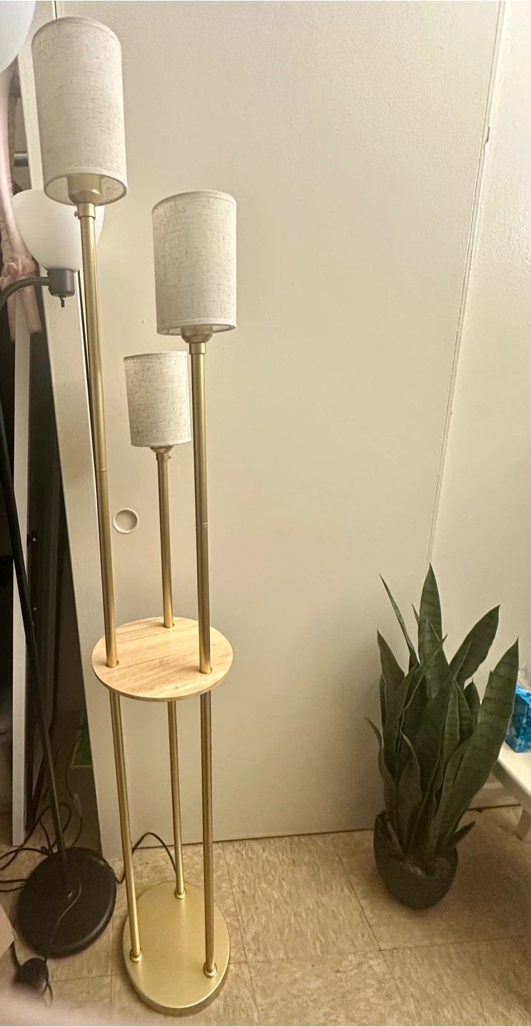 Gold 3-Light Floor Lamp with Shelf - photo 3