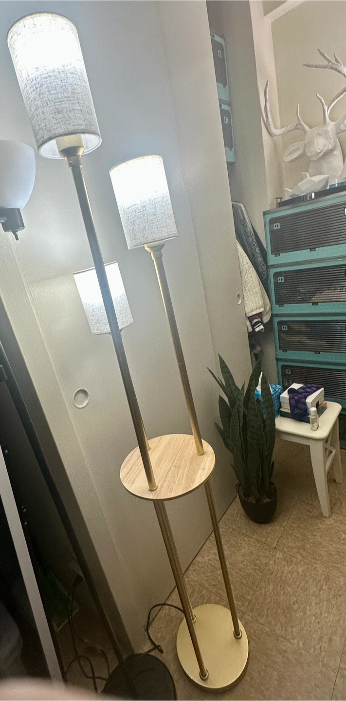 Gold 3-Light Floor Lamp with Shelf - photo 5