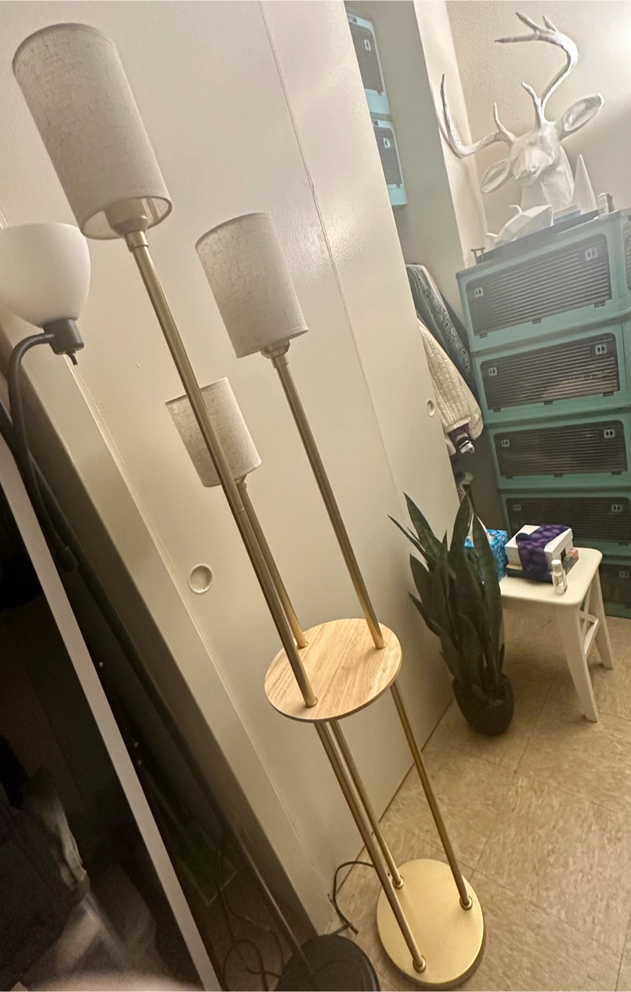 Gold 3-Light Floor Lamp with Shelf - photo 4