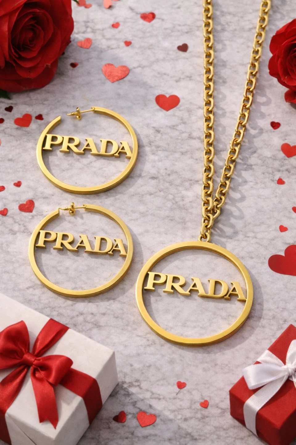 Prada Inspired Hoop Earrings and Necklace Set - photo 2