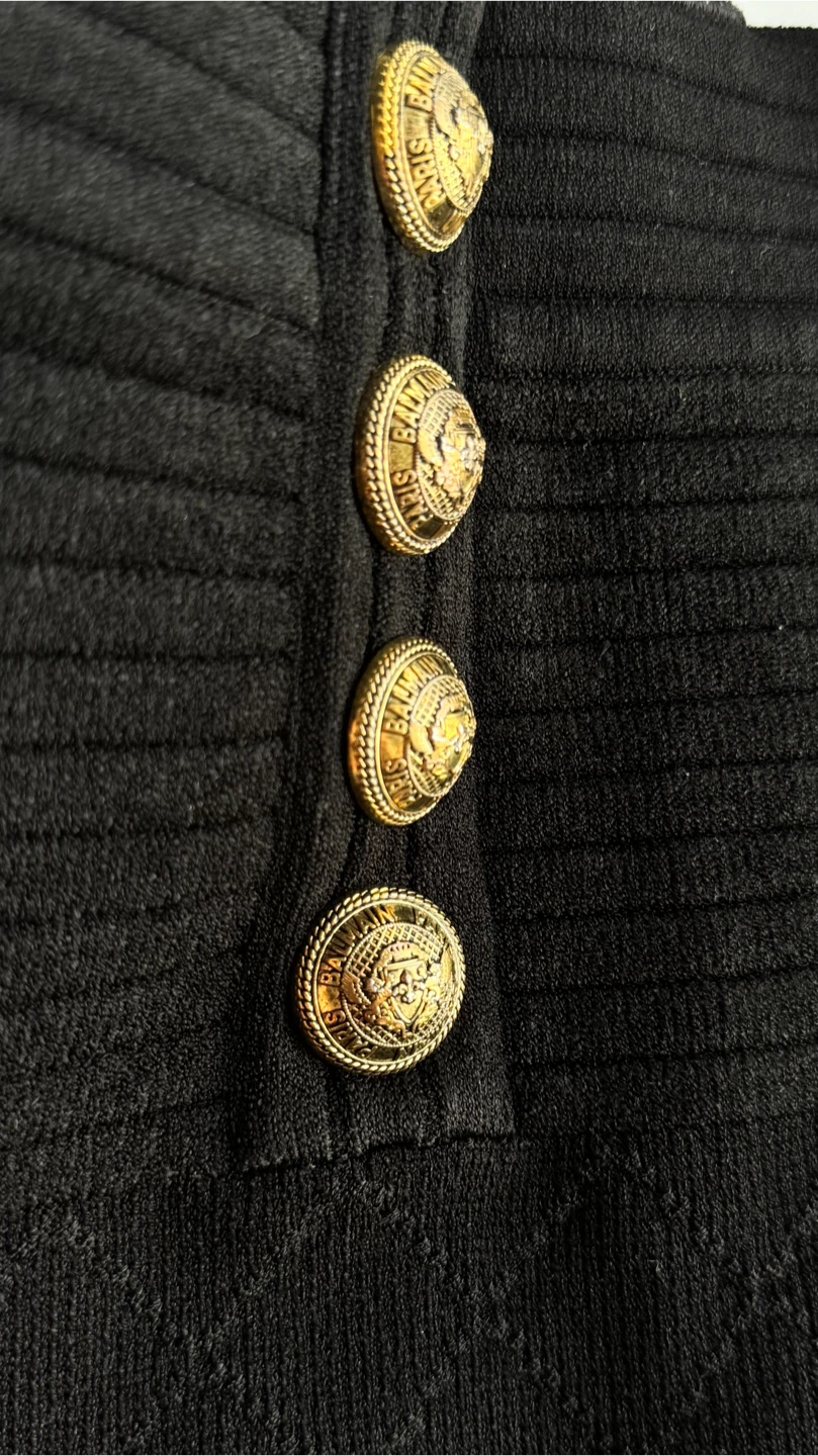 Authentic Balmain Black Knit Skirt with Gold Buttons - photo 4