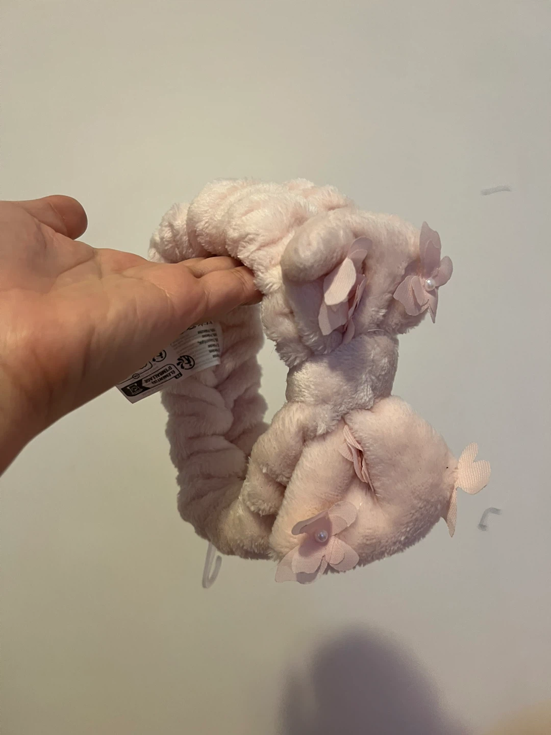 Pink Plush Headband with Flowers