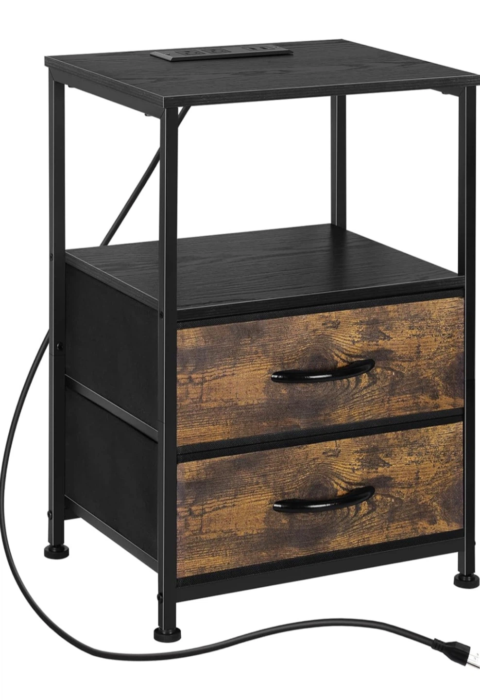 Nightstand with 2 Drawers and Built-in Charging Station