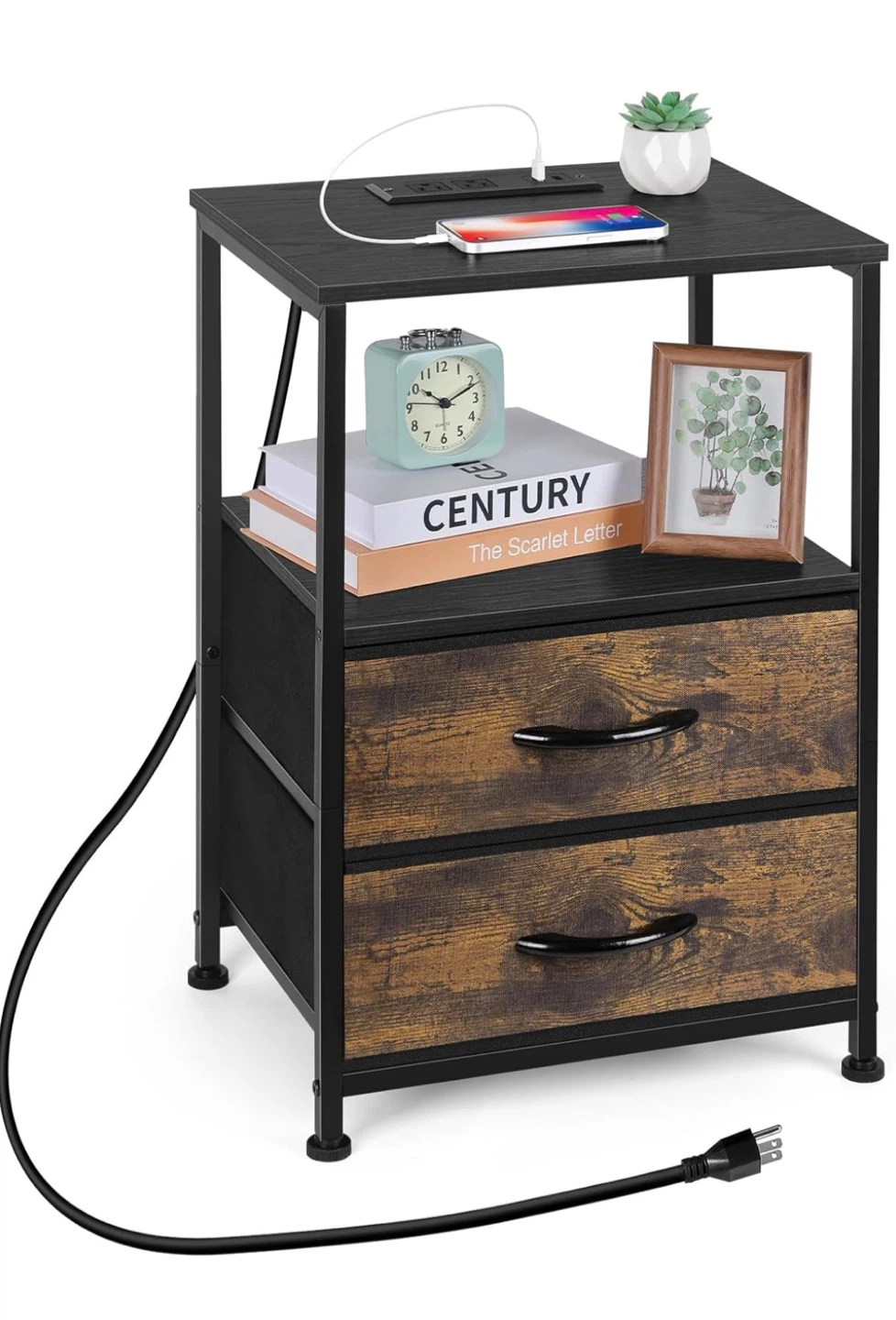 Nightstand with 2 Drawers and Built-in Charging Station - photo 3