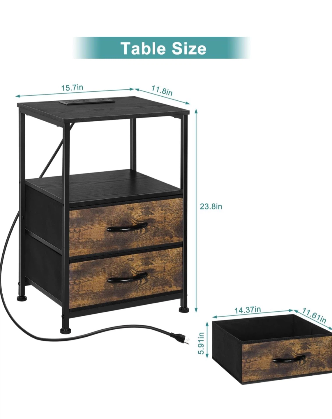 Nightstand with 2 Drawers and Built-in Charging Station - photo 2