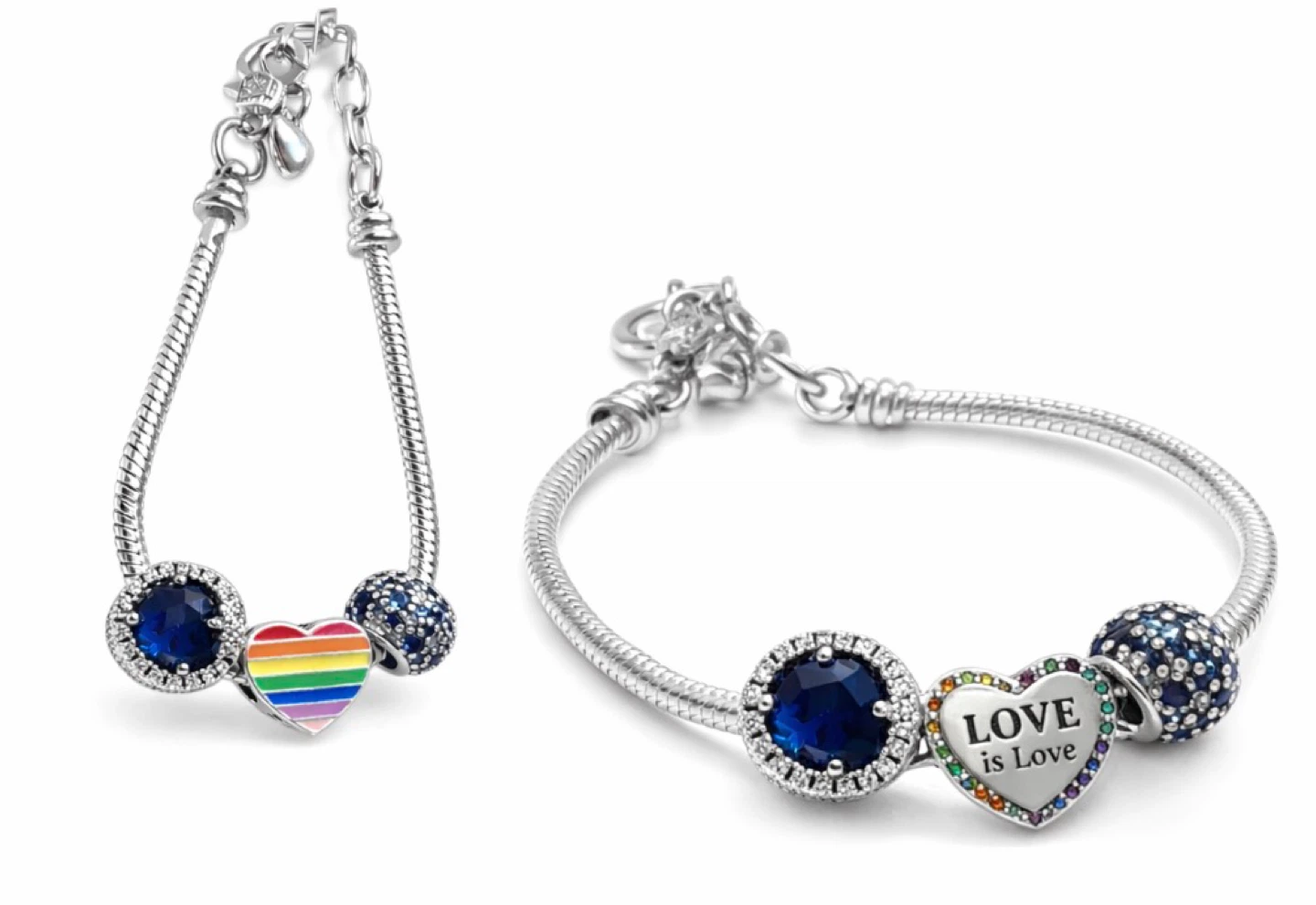 Silver Pandora Style Bracelet with Pride Heart Charm