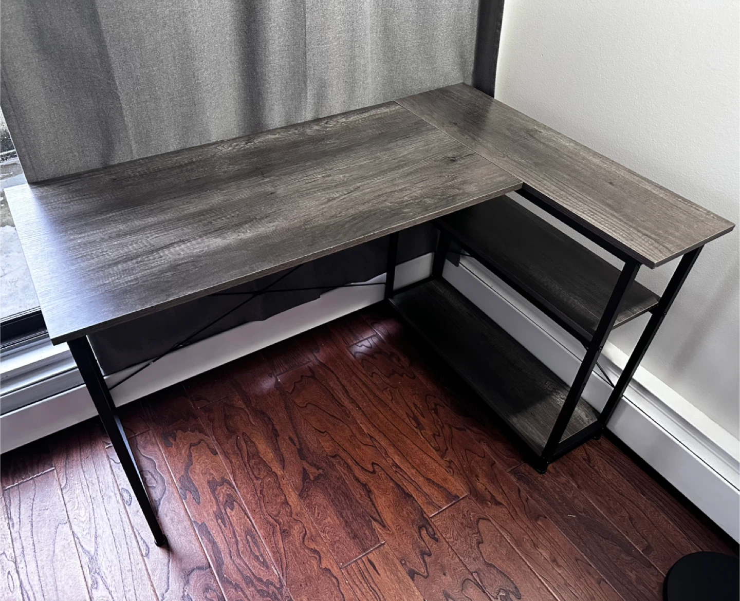 Grey L-Shaped Corner Desk with Shelves - photo 4