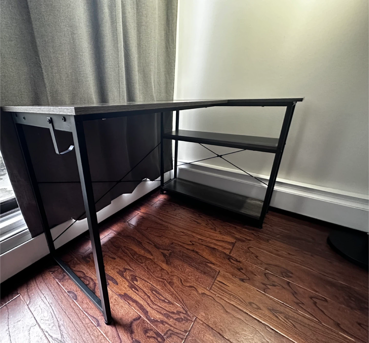 Grey L-Shaped Corner Desk with Shelves - photo 3