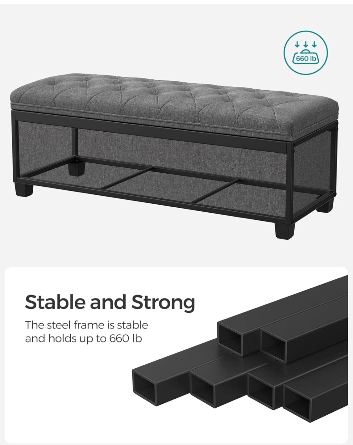 Tufted Storage Bench Ottoman - Dark Grey - photo 4