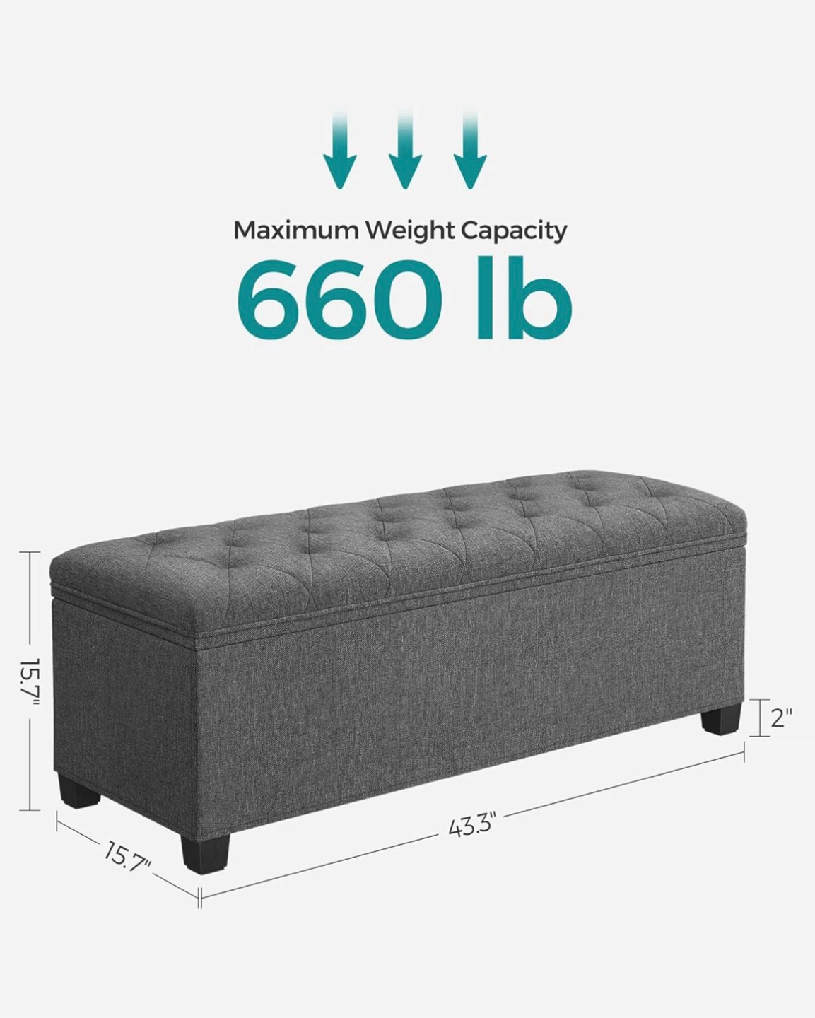 Tufted Storage Bench Ottoman - Dark Grey - photo 2