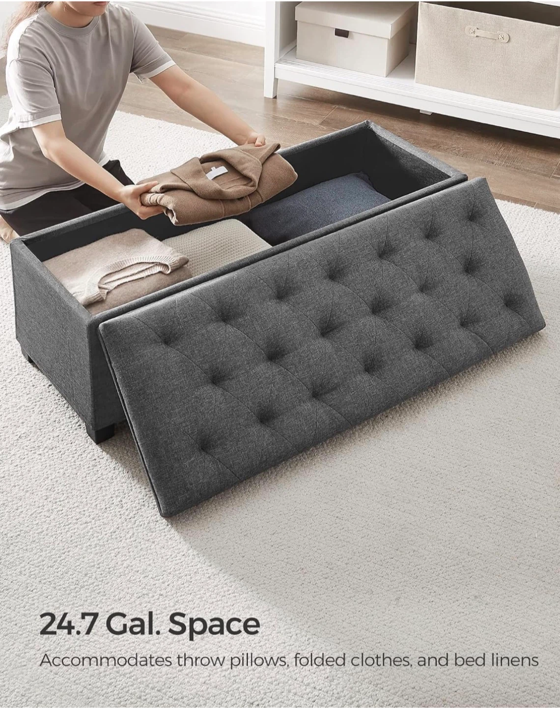 Tufted Storage Bench Ottoman - Dark Grey - photo 3