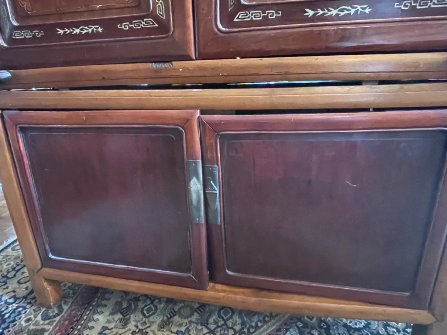 Antique Oriental Wooden Cabinet with Bone Inlay Doors - photo 5
