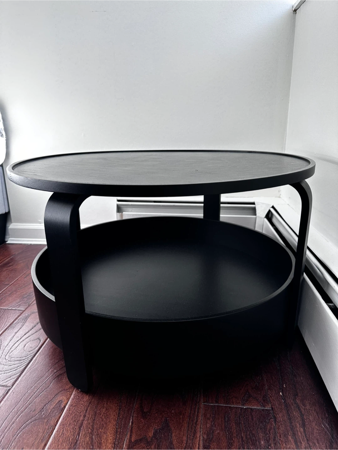 Black Round Coffee Table with Storage