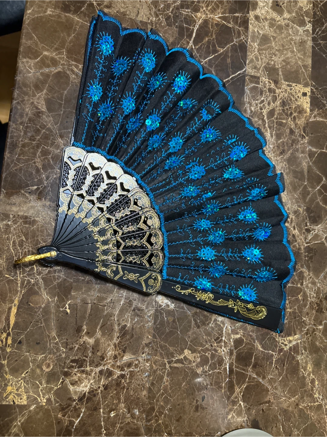 Black and Blue Beaded Fan