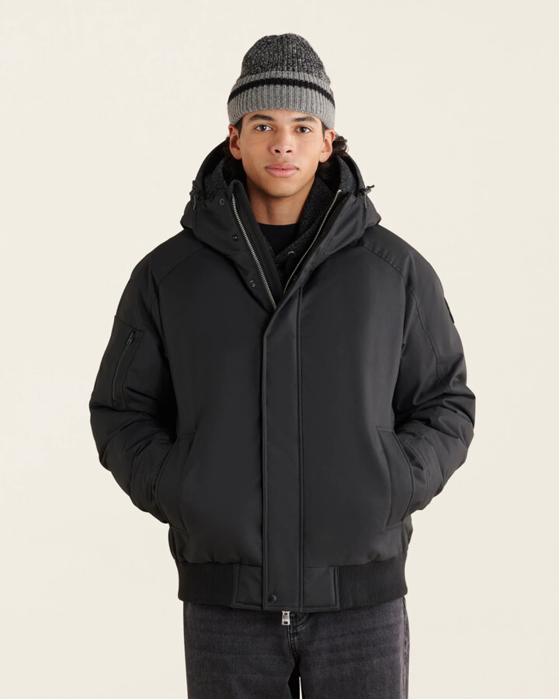 Black Down-Filled Bomber Winter Jacket