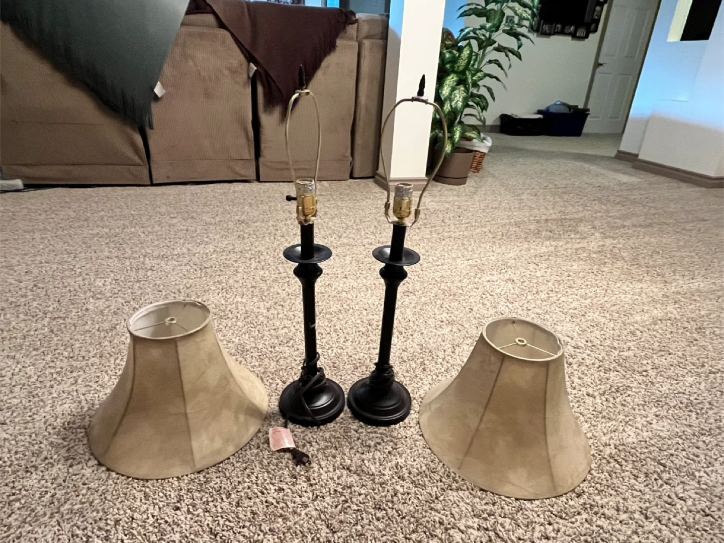 Set of 2 Black Table Lamps with Tan Lampshades