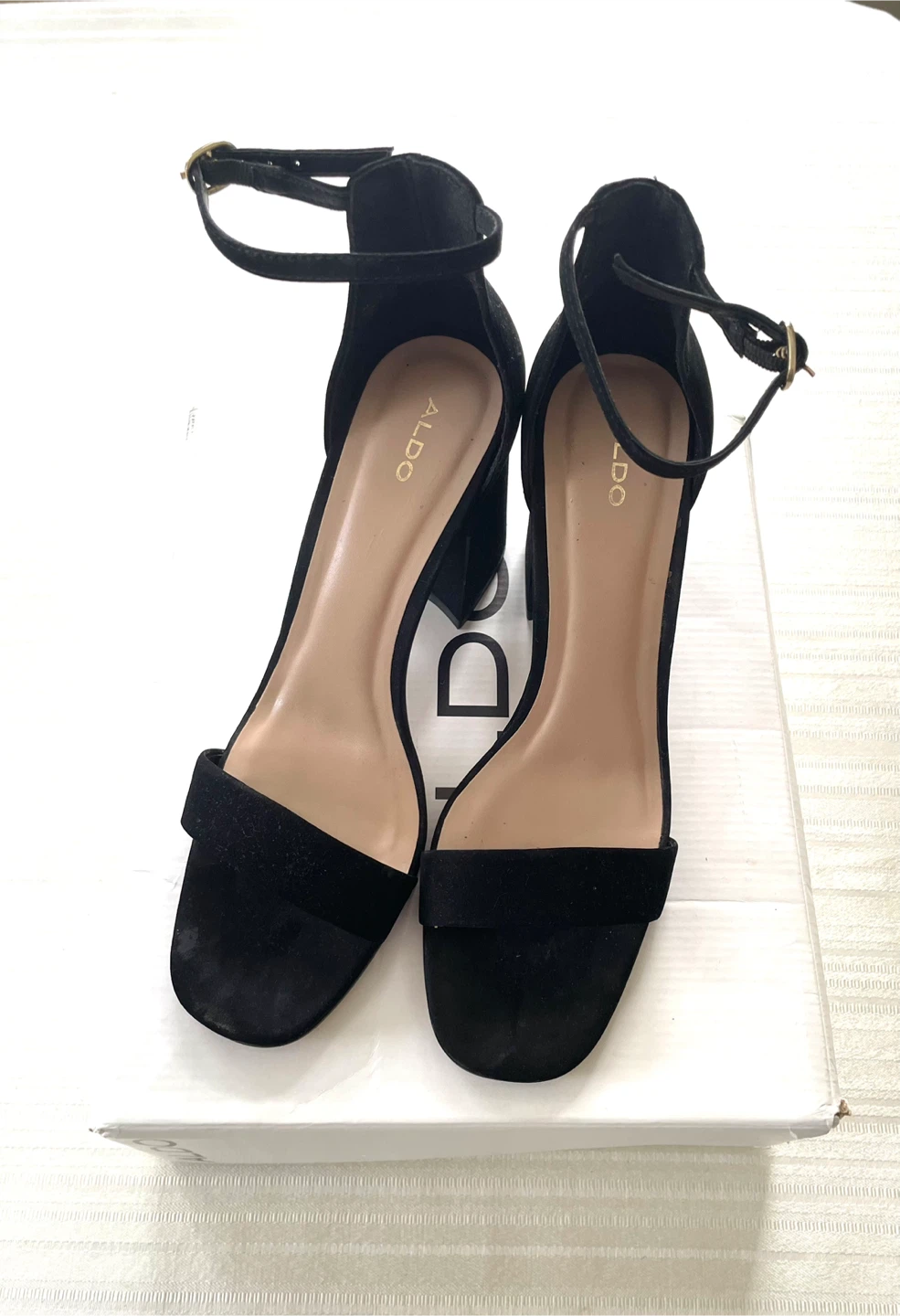 Aldo Black Suede Block Heel Sandals Size 8.5 🏆