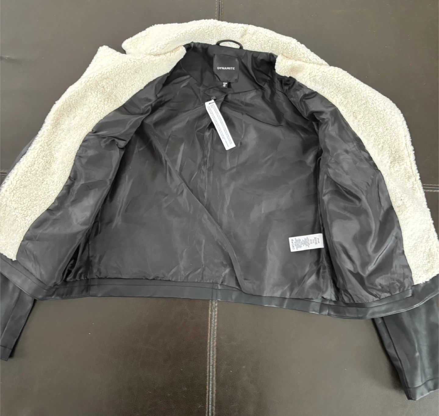DYNAMITE Black Faux Leather Moto Jacket with Sherpa Collar - photo 2