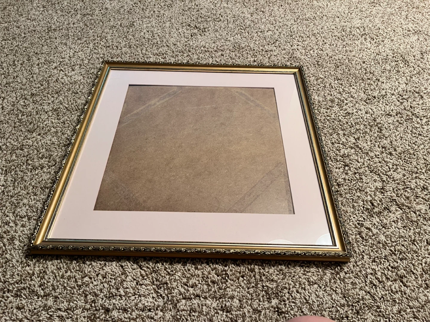 Gold Tone Picture Frame with Pink Mat