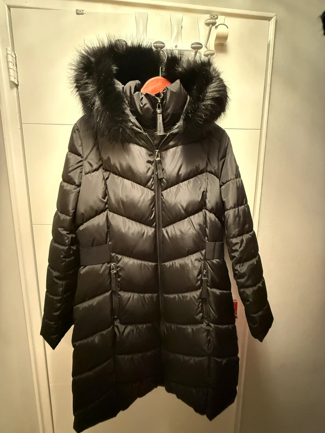 BRAND NEW Calvin Klein Black Puffer Coat with Faux Fur Hood