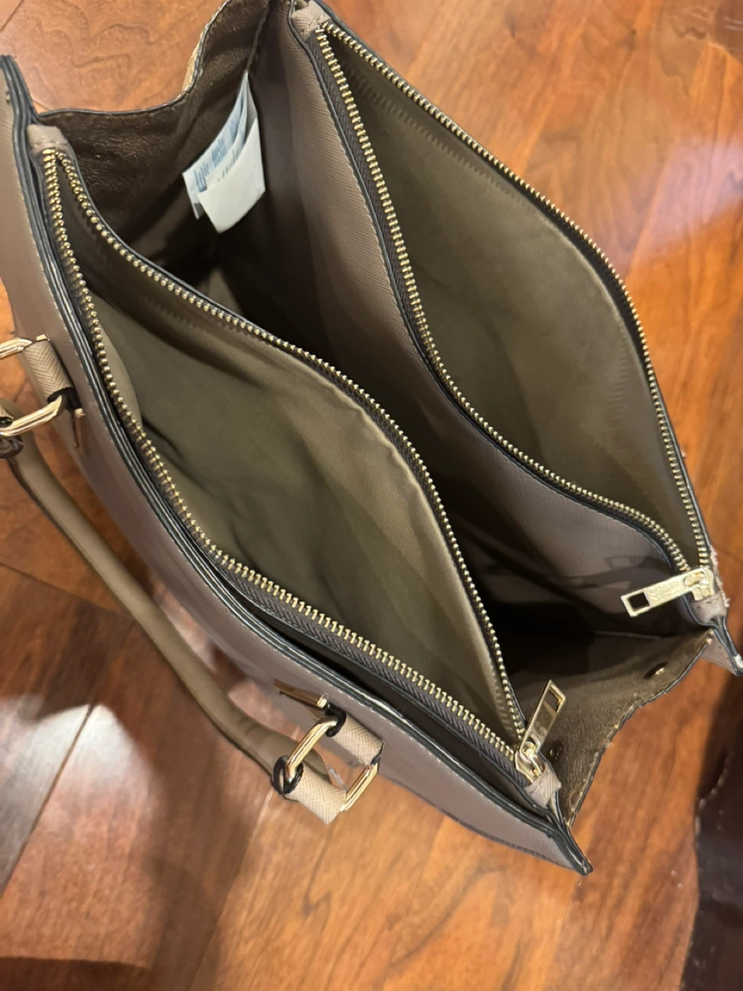 Women's Tan Faux Leather Satchel Handbag - photo 4