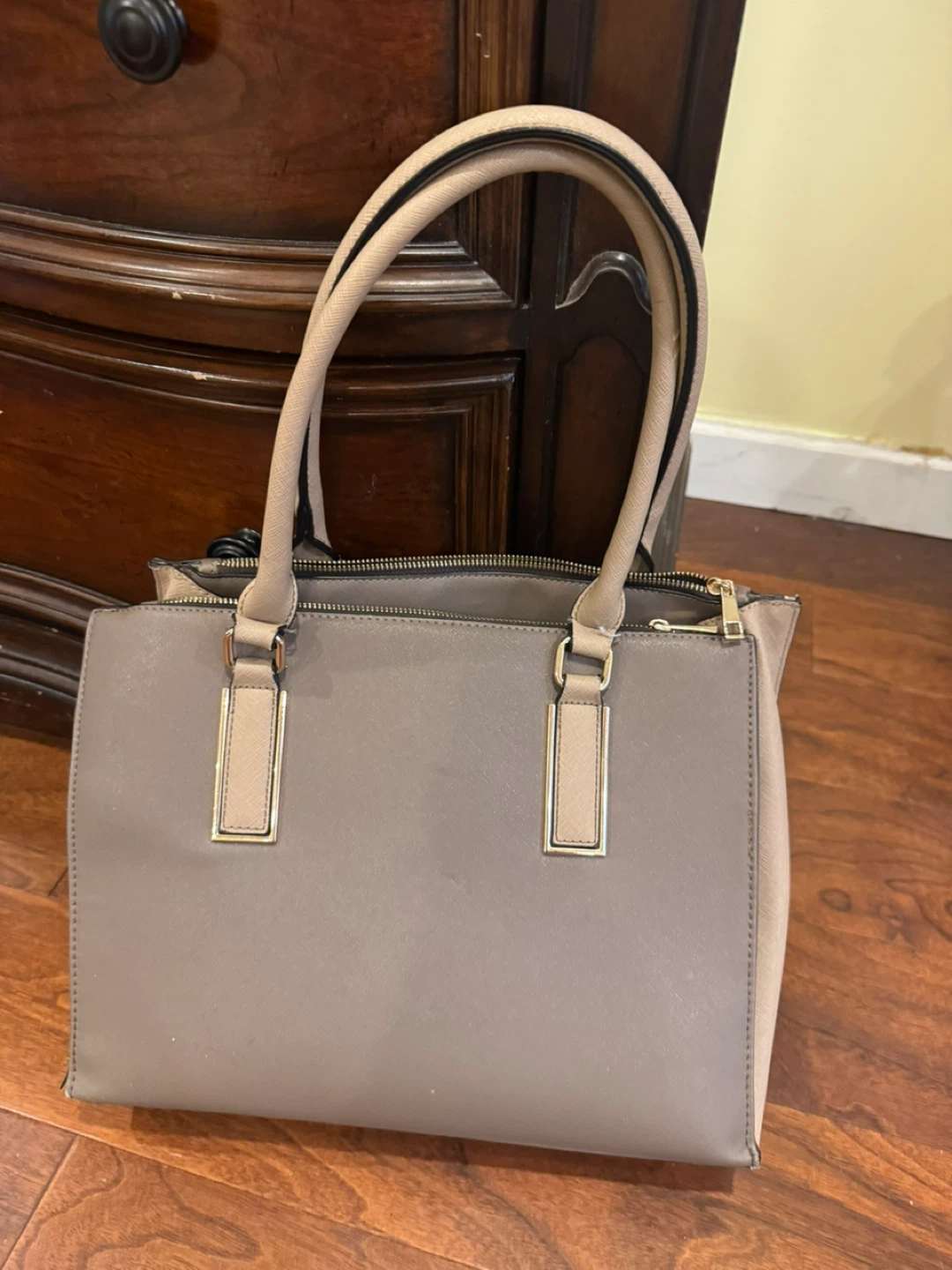 Women's Tan Faux Leather Satchel Handbag