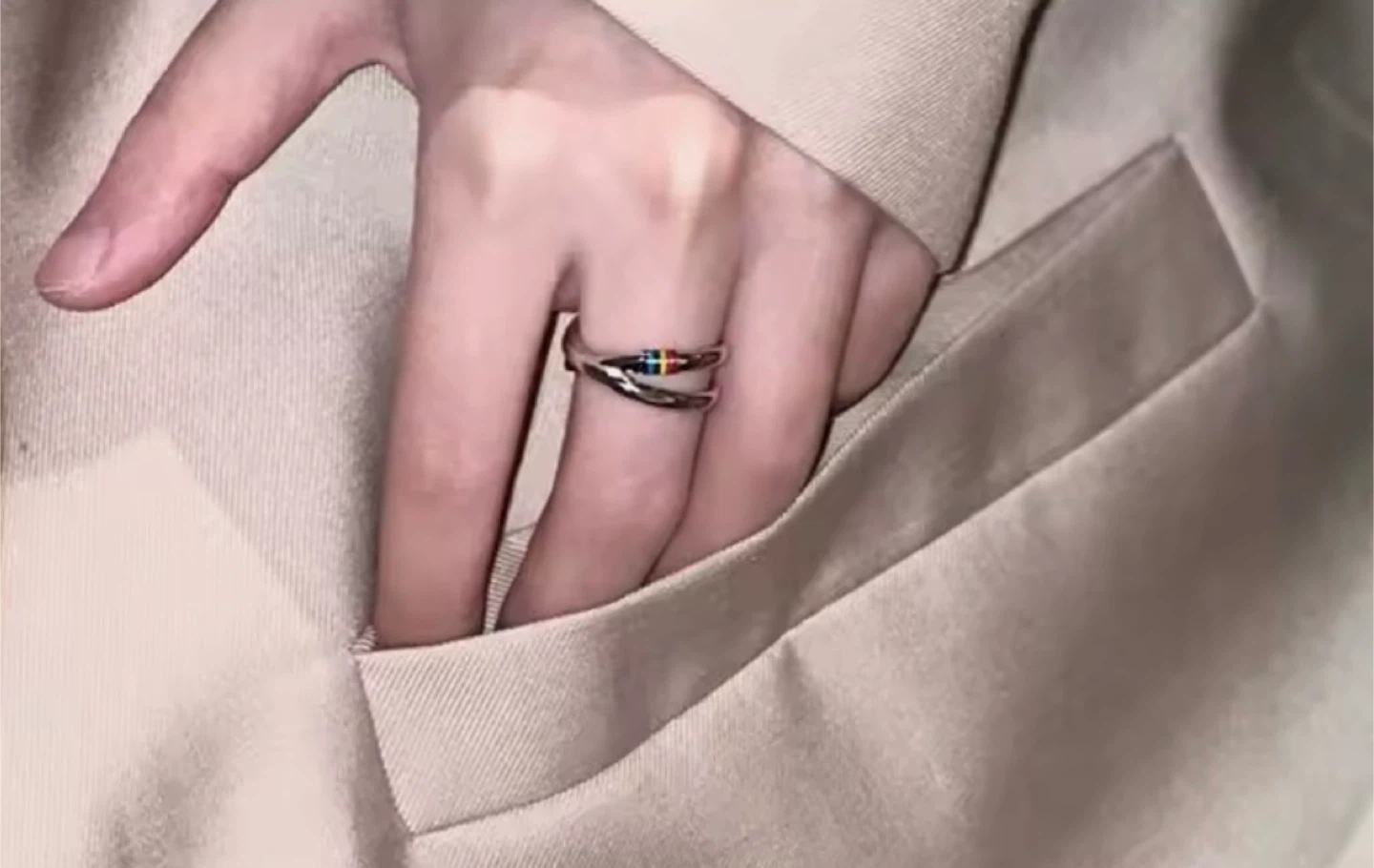 Silver Adjustable Ring with Rainbow Detail - photo 3