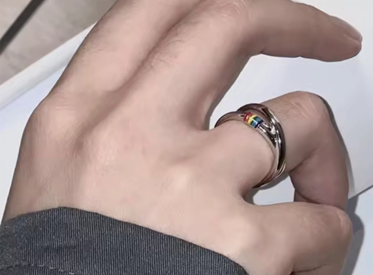 Silver Adjustable Ring with Rainbow Detail - photo 2