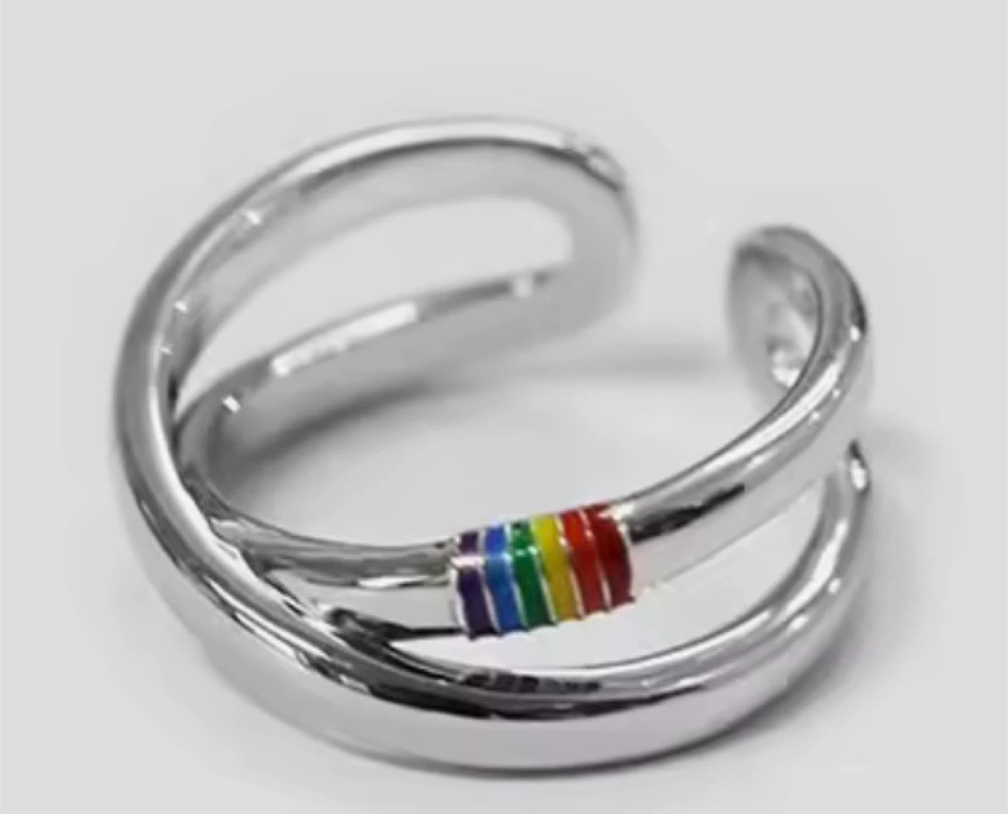 Silver Adjustable Ring with Rainbow Detail