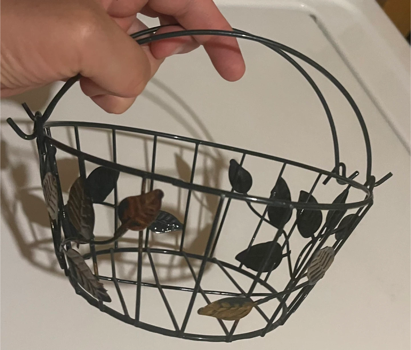 🏆" Decorative Wire Basket with Leaf Accents - photo 3