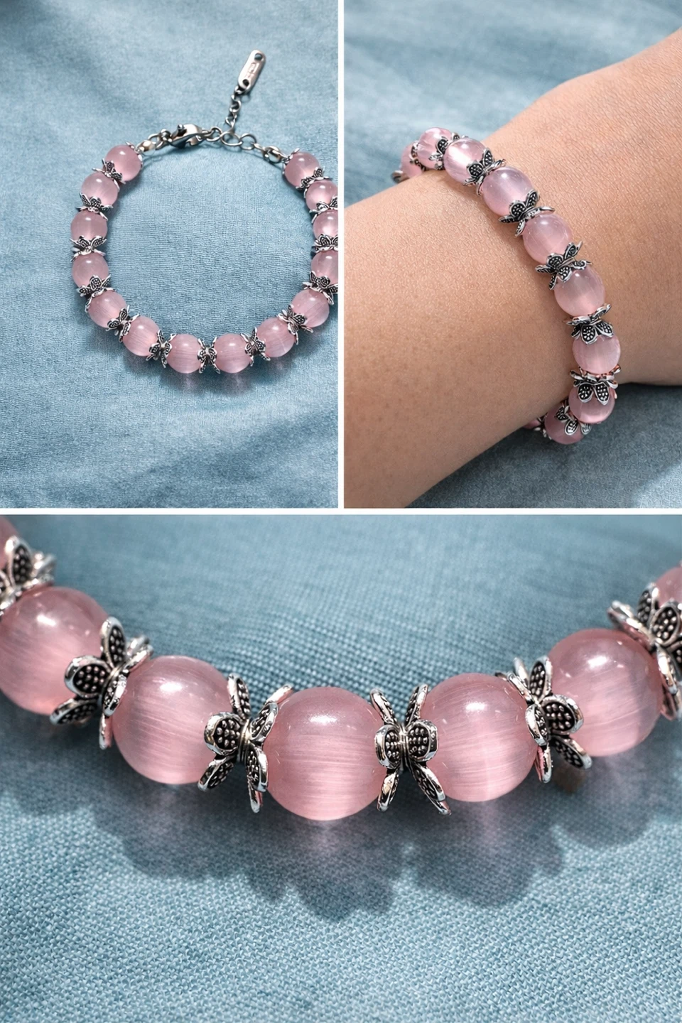 Pink Beaded Bracelet with Butterfly Charms - photo 2